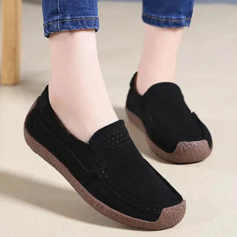 Fashion Round Toe Loafers Casual Versatile Solid Color Flats Slip-on Cozy Shoes for women - Velora