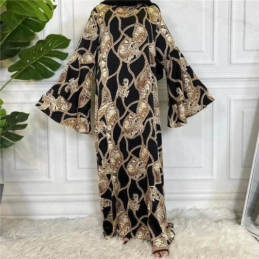 Fashionable Printed Large Lace Up Arab Dress - Velora