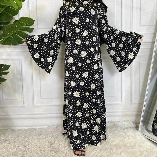 Fashionable Printed Large Lace Up Arab Dress - Velora