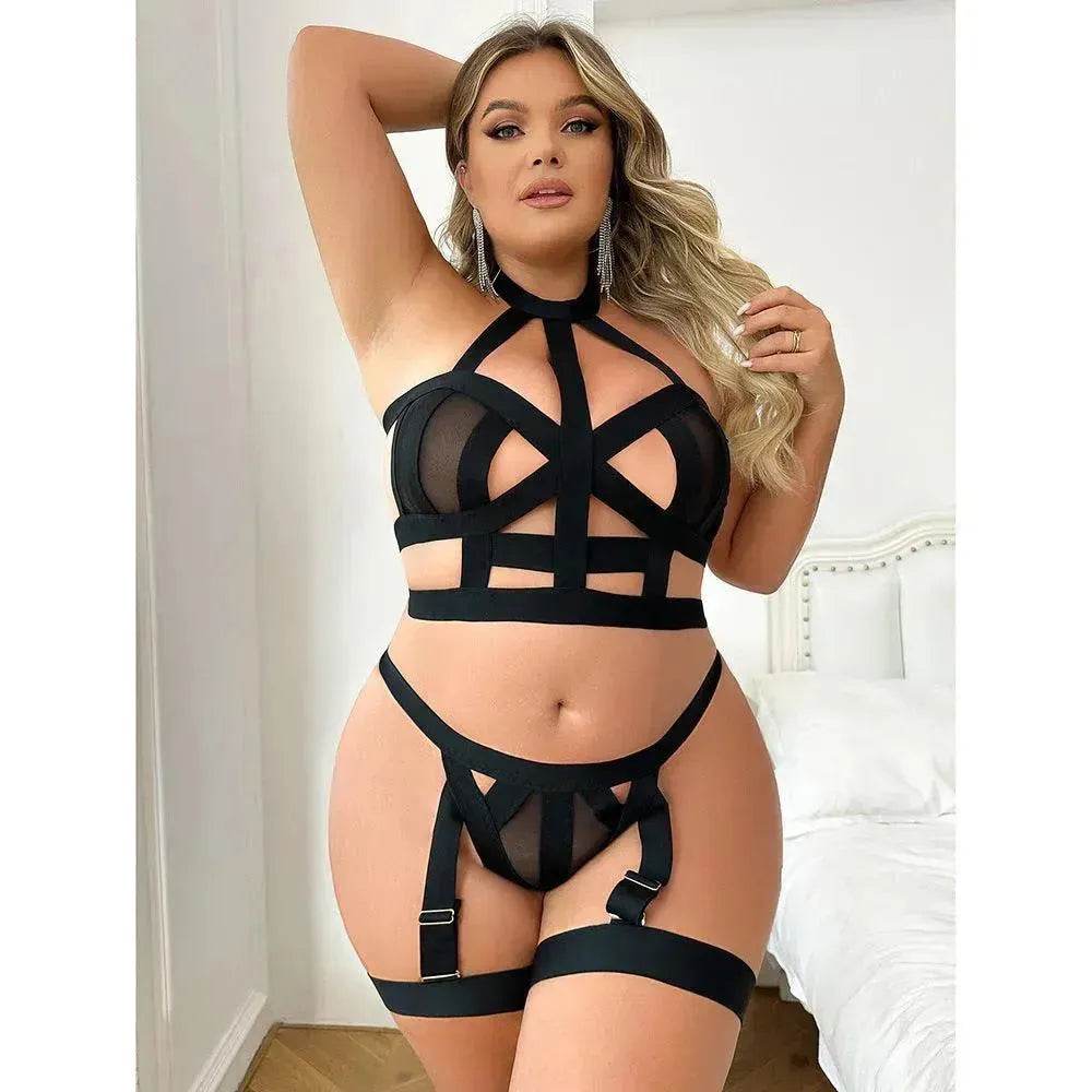 Plus Size Lace Lingerie Set for Women – Sexy Two-Piece Bodysuit (1XL–4XL)