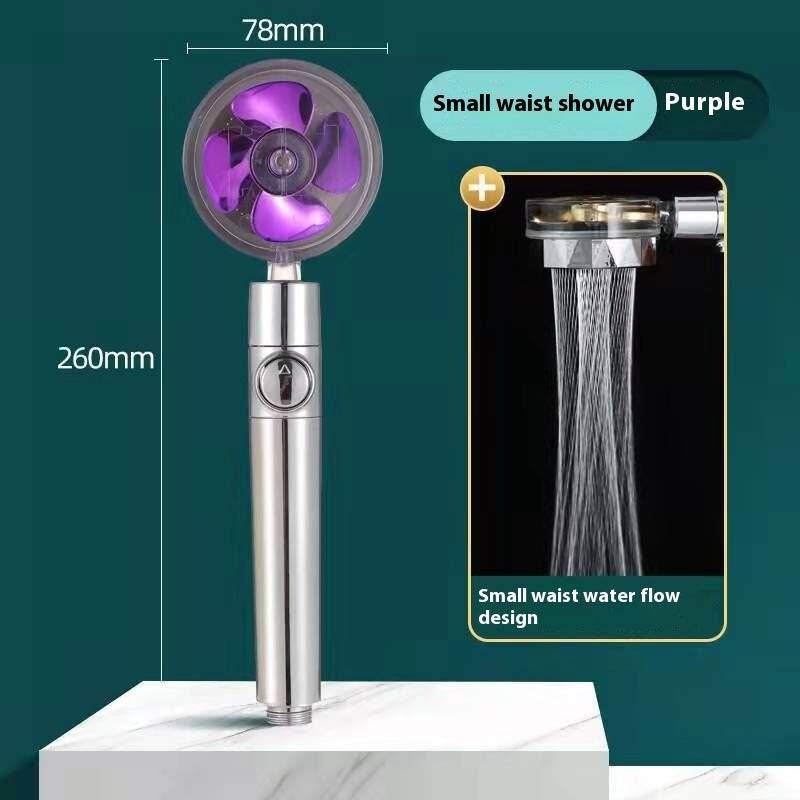 Propeller Driven Shower Head With Stop Button And Cotton Filter Turbocharged High Pressure Handheld Shower Nozzle - Velora