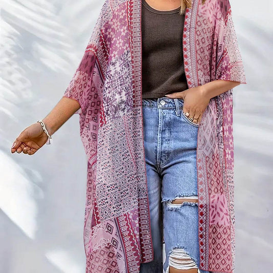 Spring Summer Printed Sun Protection Beach Kimono Cardigan Blouse top Women - Velora