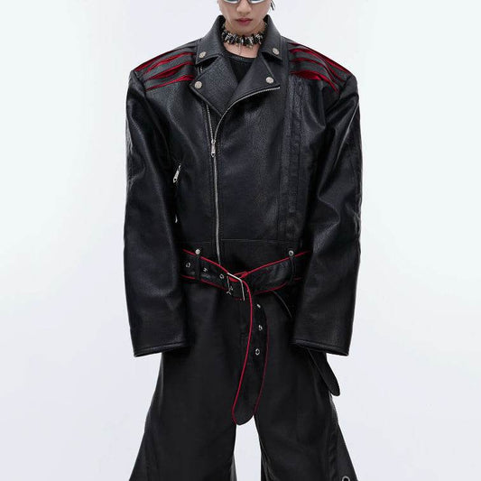 Niche Deconstruction Backbone Pleated Design Sense Short Leather Jacket - Velora