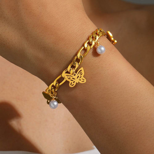 Pearl Butterfly Delicate Stainless Steel Bracelet - Velora