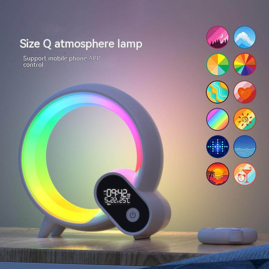 Creative Q Light Analog Sunrise Digital Display Alarm Clock Bluetooth Audio Intelligent Wake-up Q Colorful Atmosphere Light - Velora