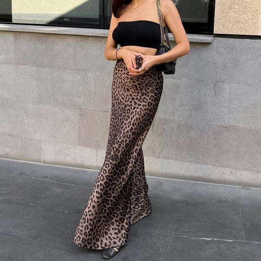 Leopard Long Skirt Fashion Mermaid Skirt Womens Clothing - Velora