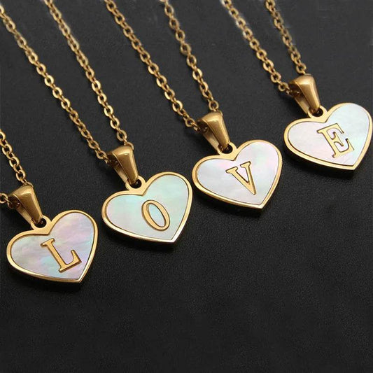 26 Letter Heart-shaped Necklace White Shell Love Clavicle Chain Fashion Personalized Necklace For Women Jewelry Valentine's Day - Velora