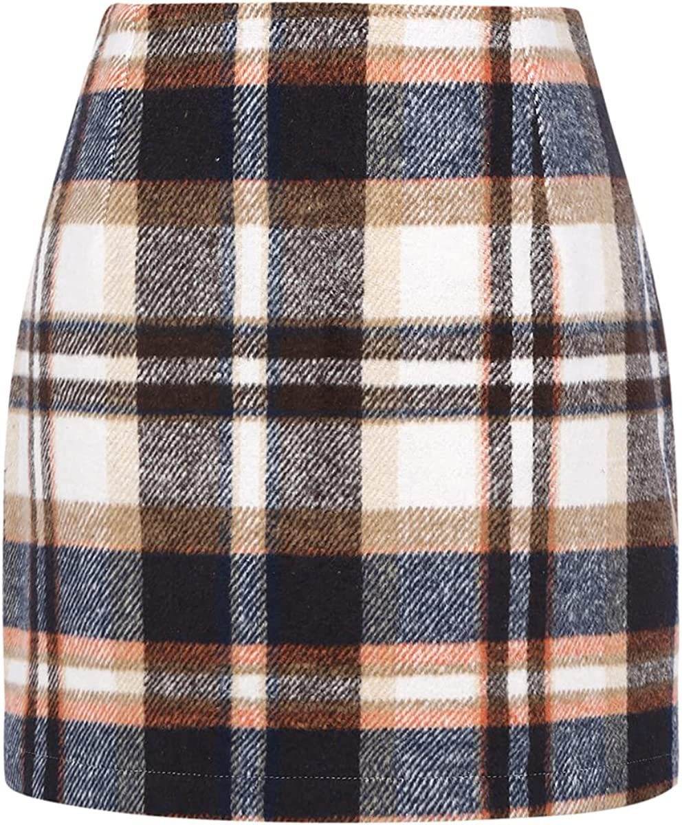 Women's High Waist Plaid Tight Pencil Wool Mini Skirt - Velora