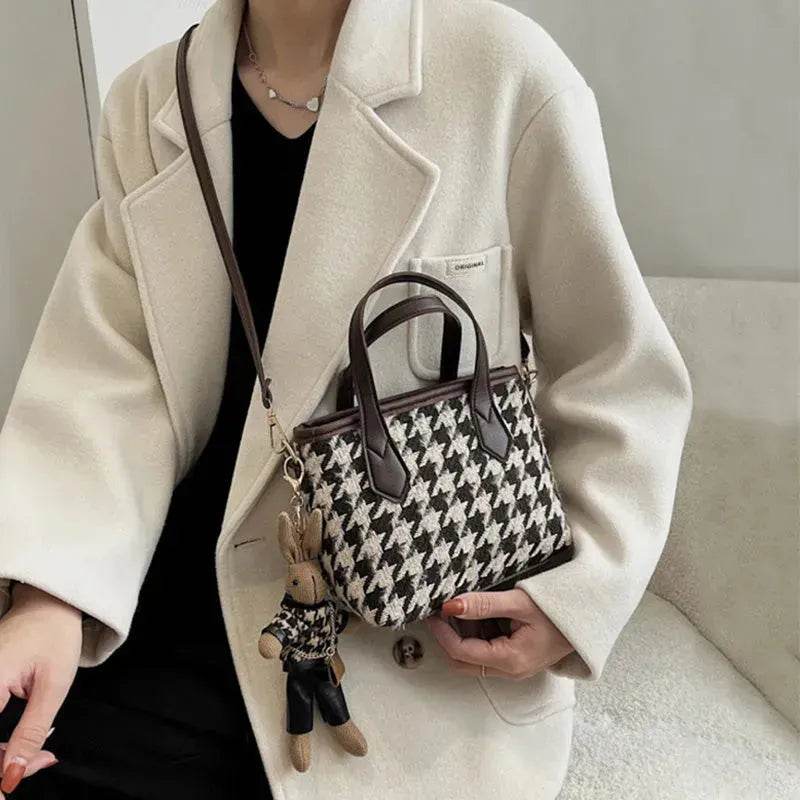 Fashion Houndstooth Shoulder Bags Portable Checkerboard Handbags All-match Messenger Crossbody Bag Women - Velora