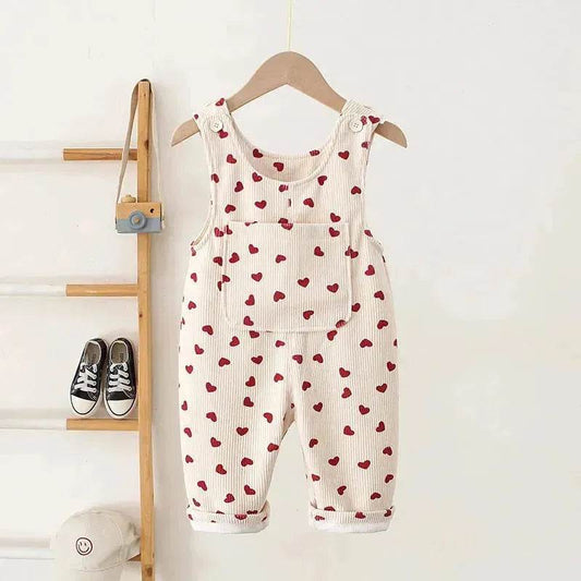 Fashion Girls Heart Printing Corduroy Overalls Baby girl Romper Jumpsuit - Velora