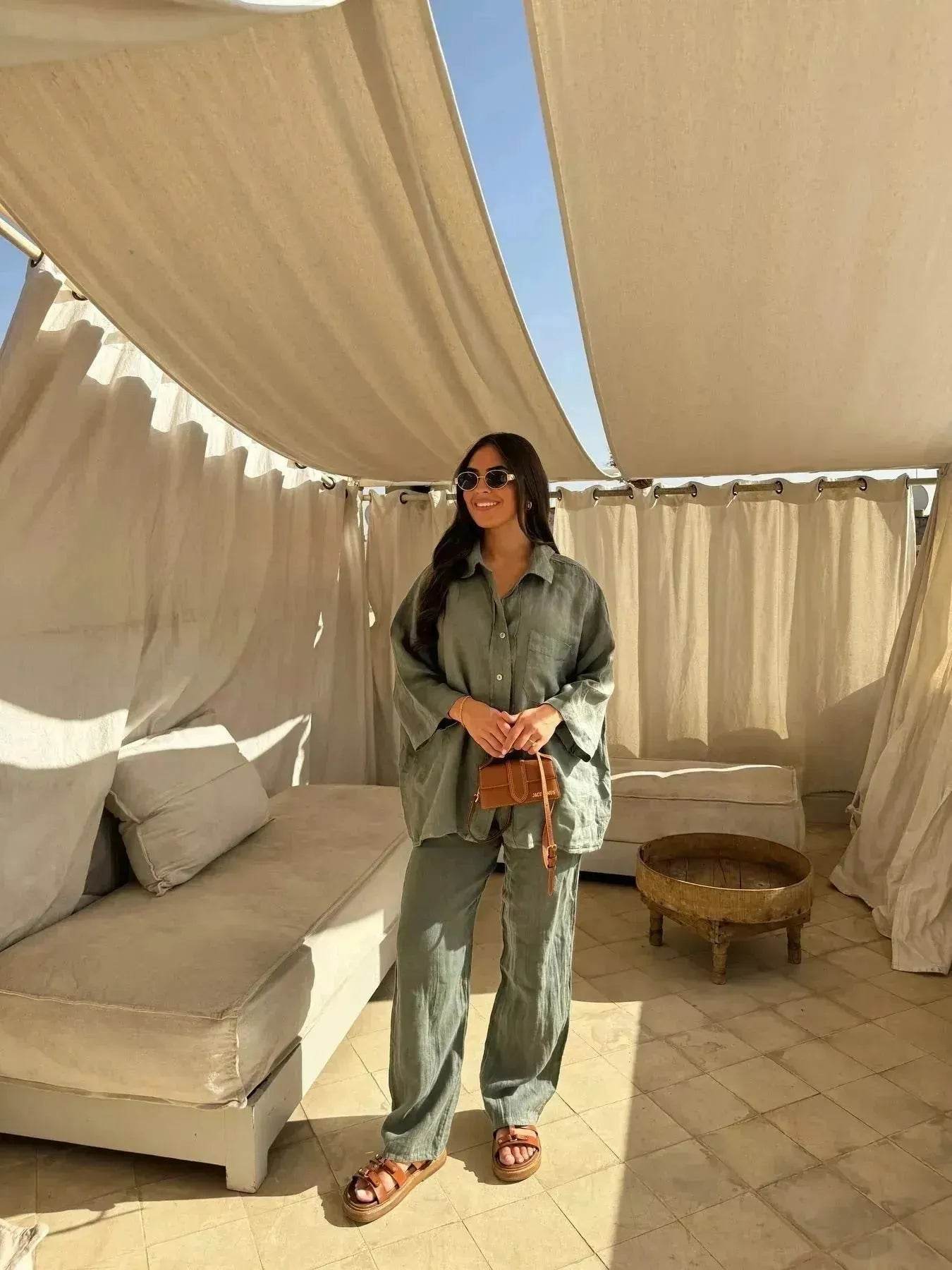 Casual Women Wide Leg Pants Long Sleeves Shirt Sets Ladies Loose High Street 2 Piece Outfits Pant co ords for Women Trouser co ords for Women - Velora