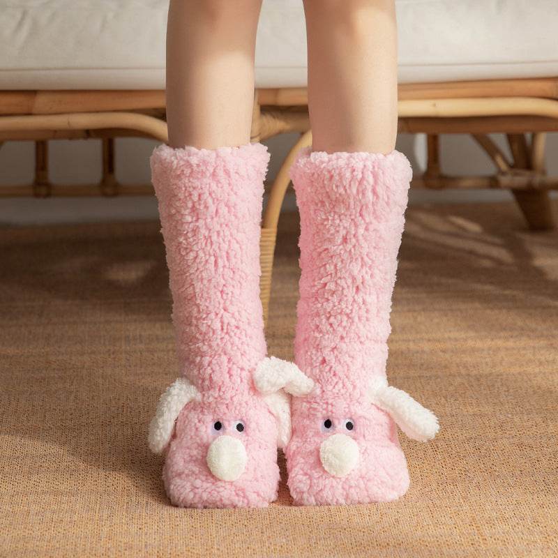 Cute Cartoon Dog Floor Socks Winter Warm Non-slip Plush Socks For Women - Velora
