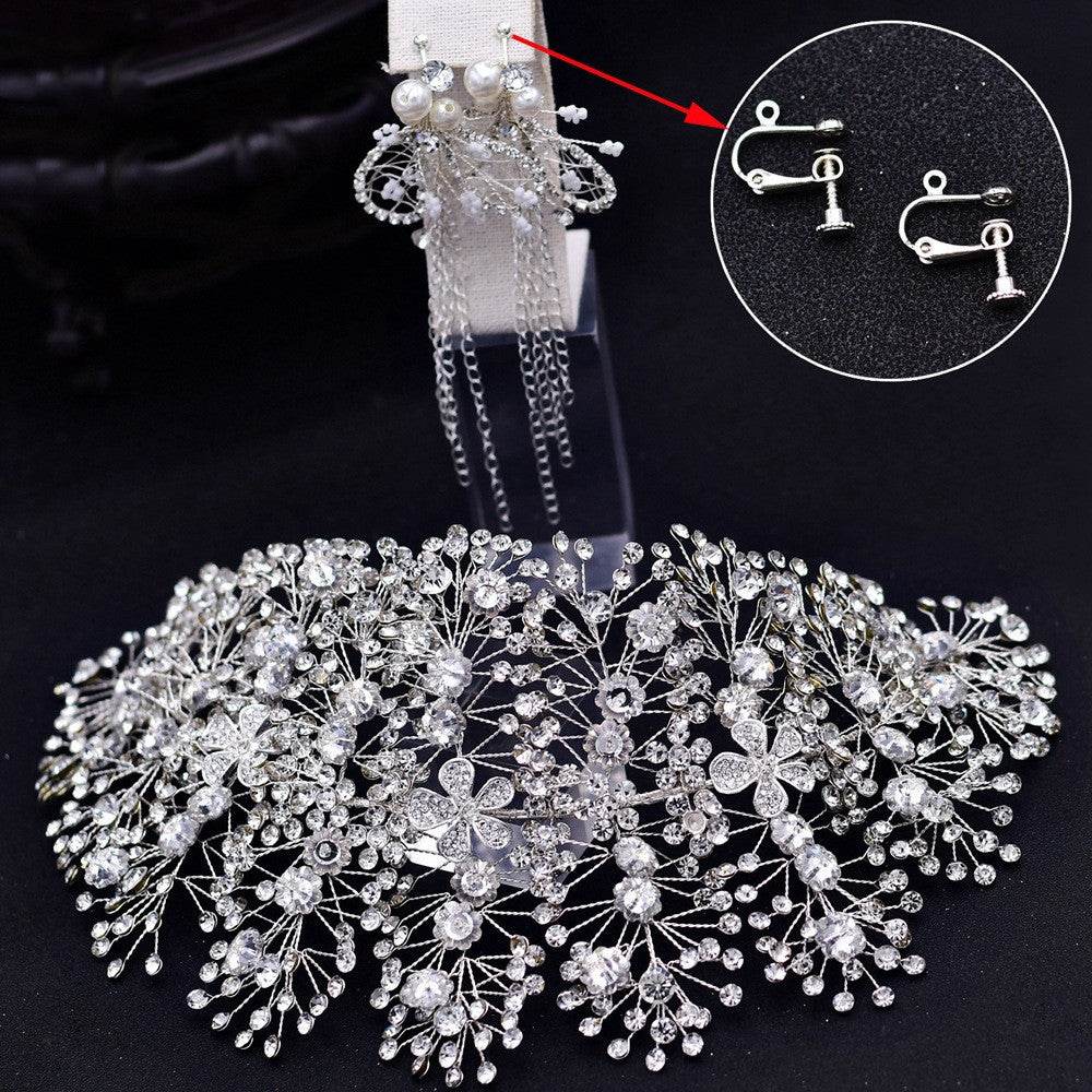 Luxury and Elegant Bridal Flower Rhinestone Headband Fashion Accessories set - Velora