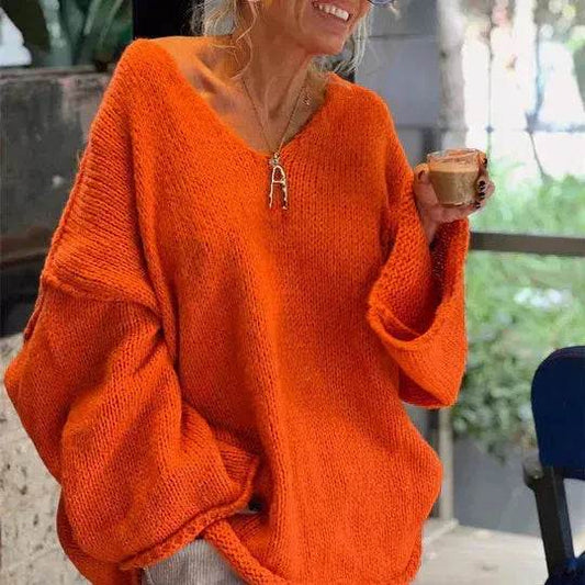 Women's Fashion V-neck Long-sleeve Knitwear 2-color Sweater dress - Velora