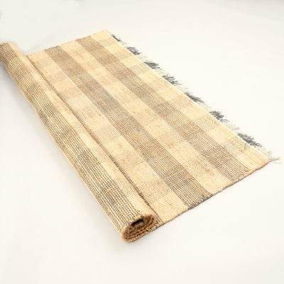 Artisan Hand Woven Jute Cotton Grey Plaid Rug-5X7 Ft - Velora