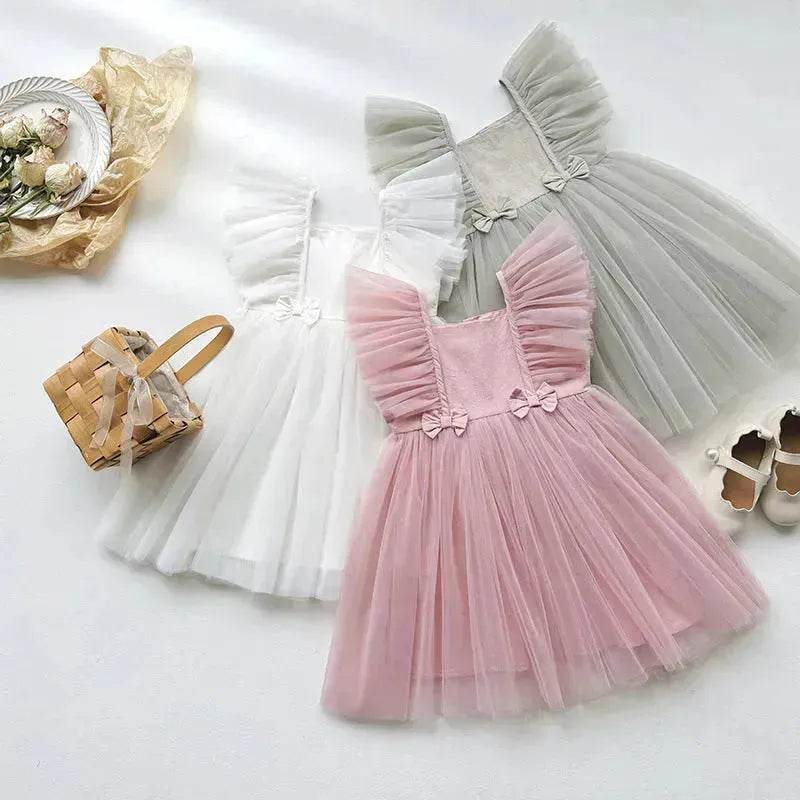 Infant Flying Sleeve Bowknot Girls' Fashion Baby Pettiskirt dress Newborn dresses - Velora