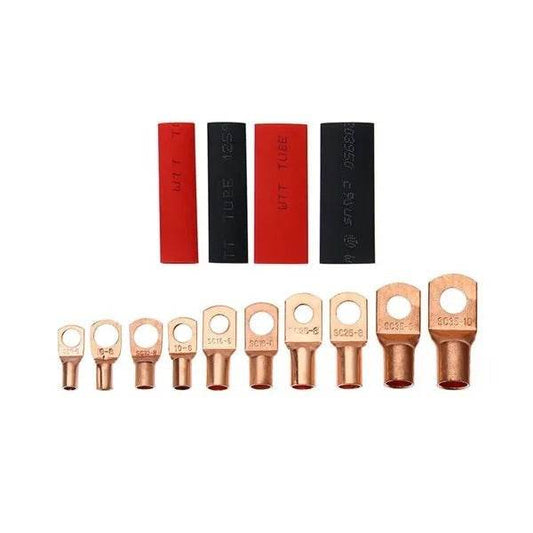 120Pcs Copper Wire Terminal Connectors, AWG 2 4 6 8 10 Copper Wire Lugs With Heat Shrink Set, 60Pcs Copper Wire Lugs And 60pcs Heat Shrink Tubing - Velora