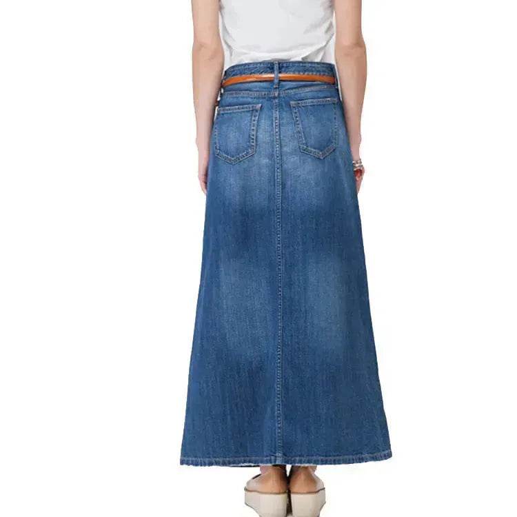 Women's Plus Size Mid-length A- Line Denim Skirt Denim long skirt maxi jean skirt - Velora