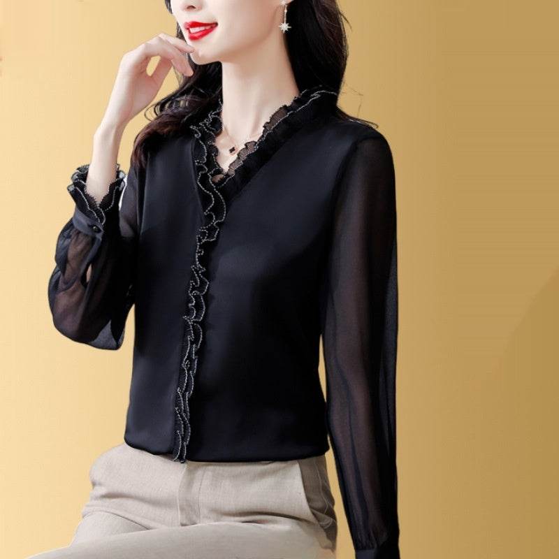 New Solid Color Chiffon Long-sleeved Shirt For Women - Velora