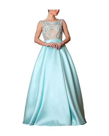 Beaded A-Line Taffeta Long Dress