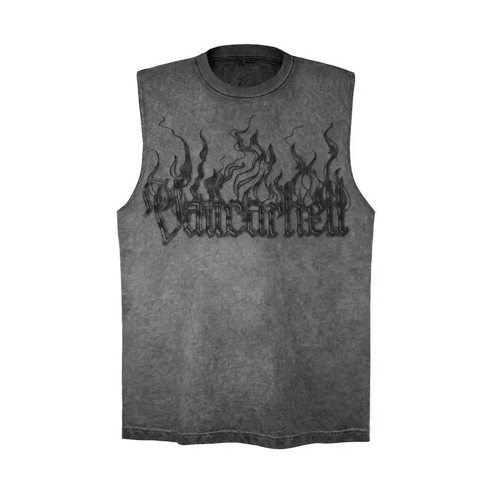 Flame Letter Puff Print Casual Vest - Velora