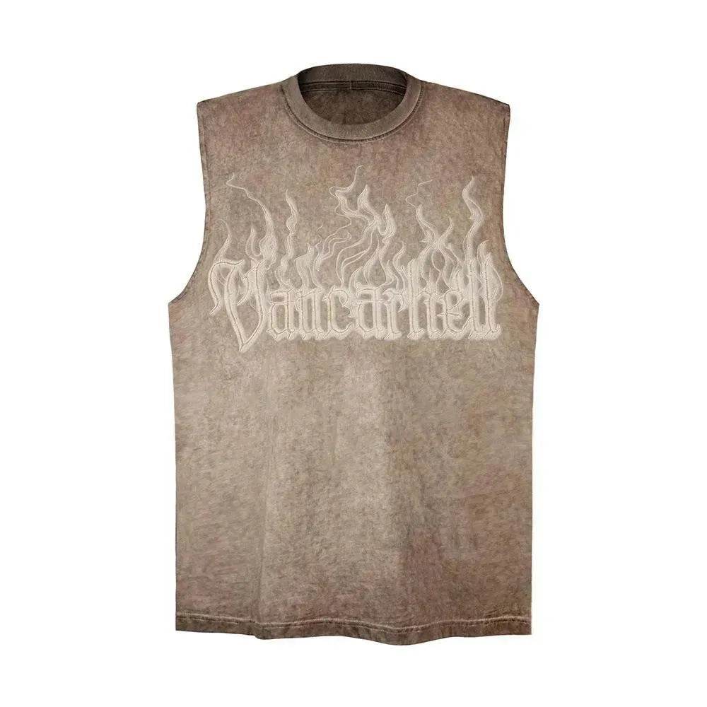Flame Letter Puff Print Casual Vest - Velora