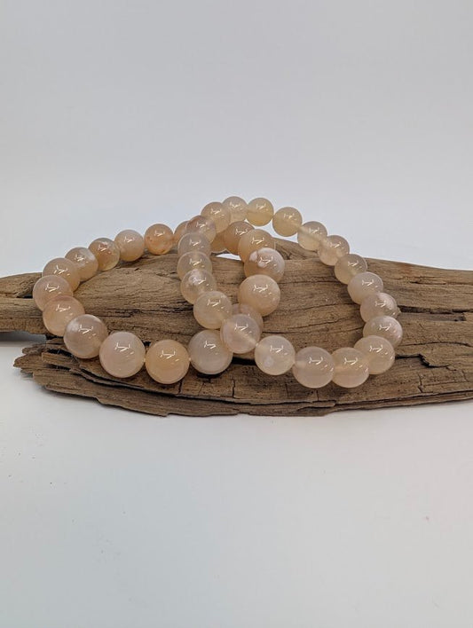 Flower Agate Bracelet — 11mm & 9mm Beads