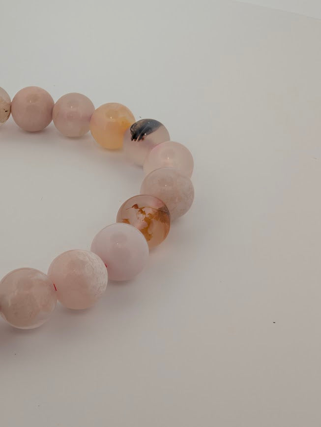 Flower Agate Bracelet — 8mm Round Beads