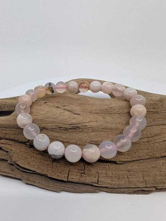 Flower Agate Bracelet — 8mm Round Beads