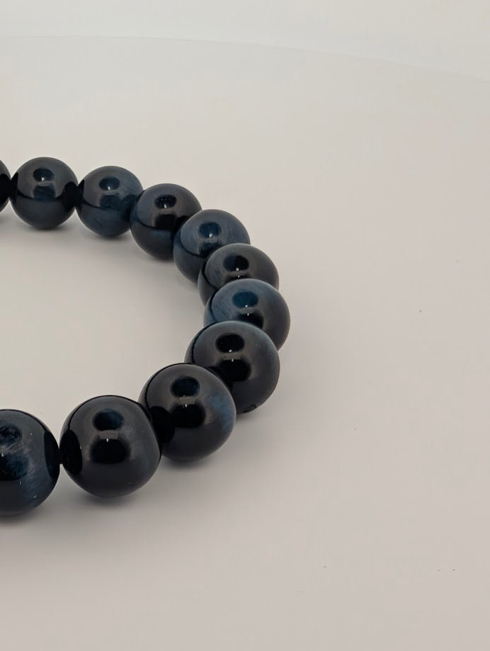 Gemstone Quality Blue Tiger's Eye Bracelet – 8mm Polished Beads (Hawk’s Eye)