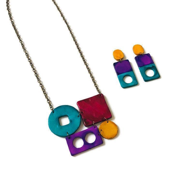 Geometric Jewelry Set with Bold Colors - Velora Luxury Fashion