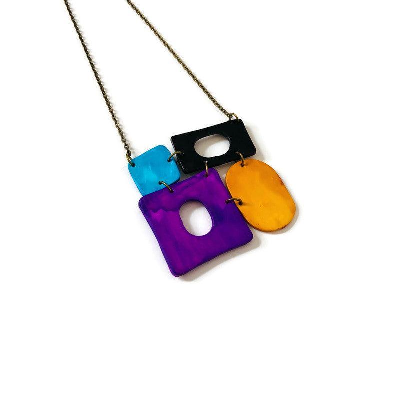 Geometric Pendant Necklace- Colorful Painted Jewelry - Velora Luxury Fashion