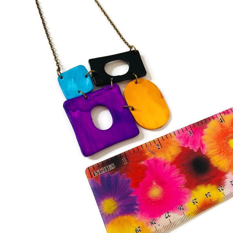 Geometric Pendant Necklace- Colorful Painted Jewelry - Velora Luxury Fashion