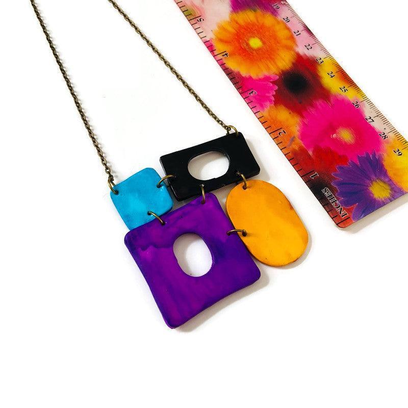 Geometric Pendant Necklace- Colorful Painted Jewelry - Velora Luxury Fashion