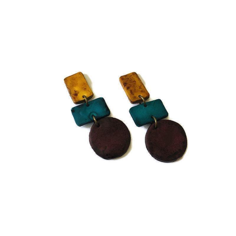 Geometric Statement Jewelry Set in Maroon, Mustard & Denim Blue - Velora Luxury Fashion