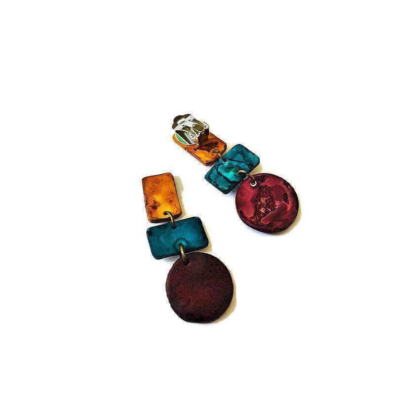 Geometric Statement Jewelry Set in Maroon, Mustard & Denim Blue - Velora Luxury Fashion