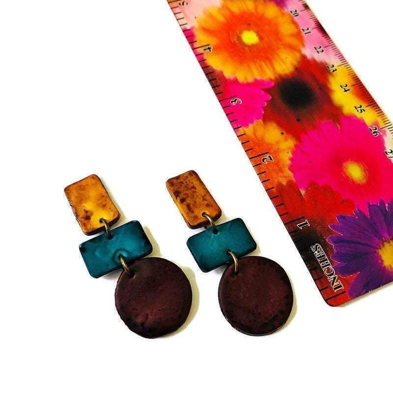 Geometric Statement Jewelry Set in Maroon, Mustard & Denim Blue - Velora Luxury Fashion