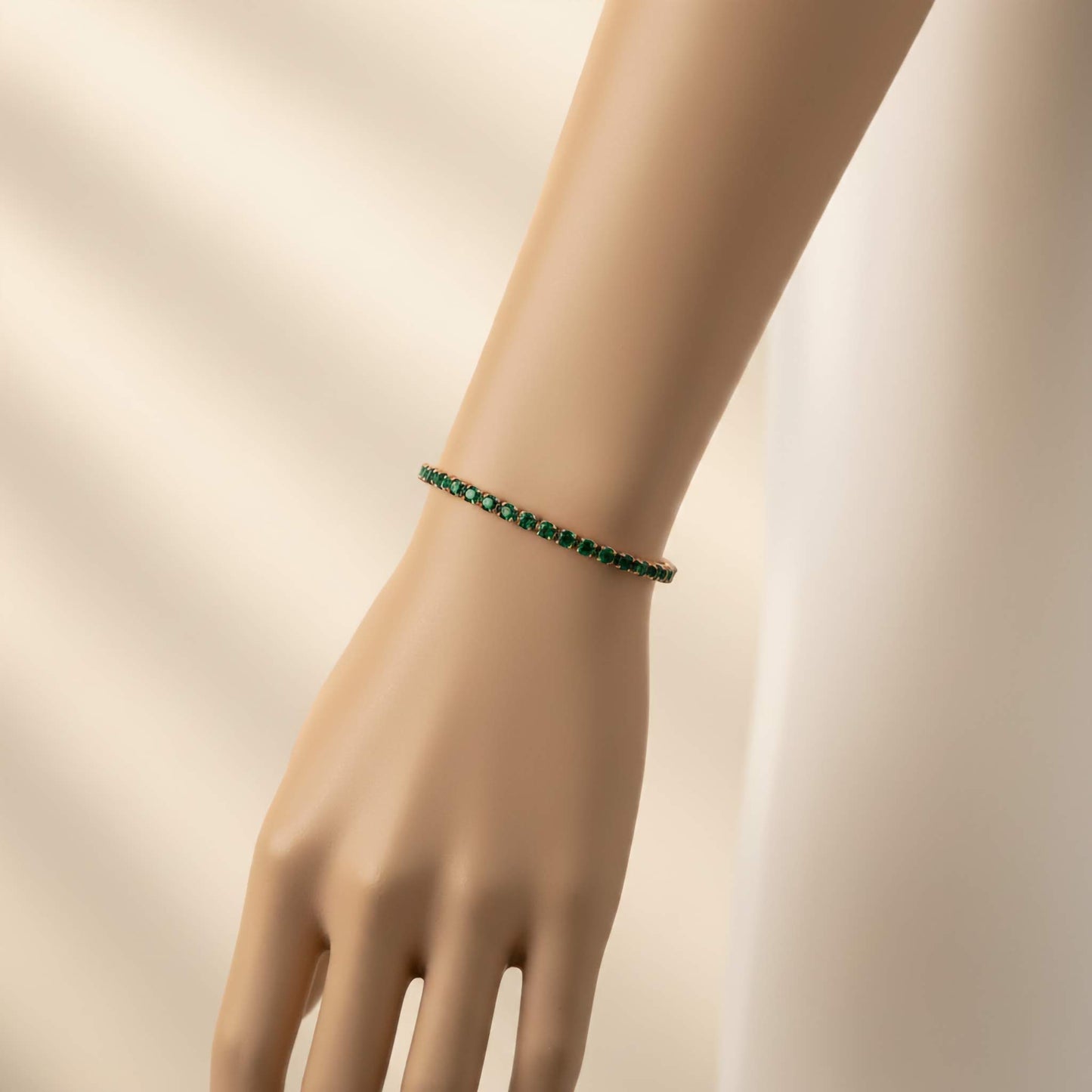Emerald Glow Tennis Bracelet– 18K Gold Green Zirconia Jewelry