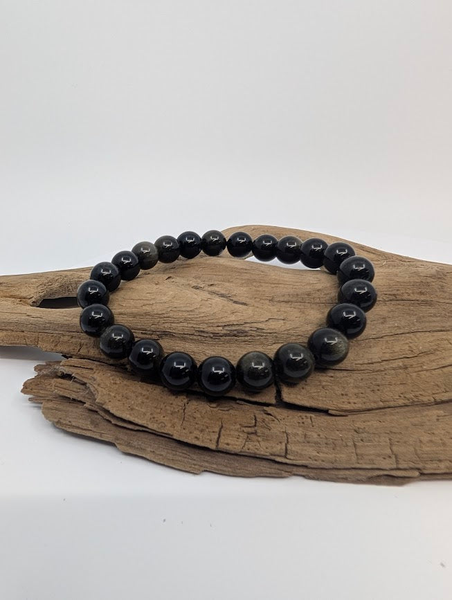 Golden Obsidian Bracelet — 6mm & 8mm Round Beads