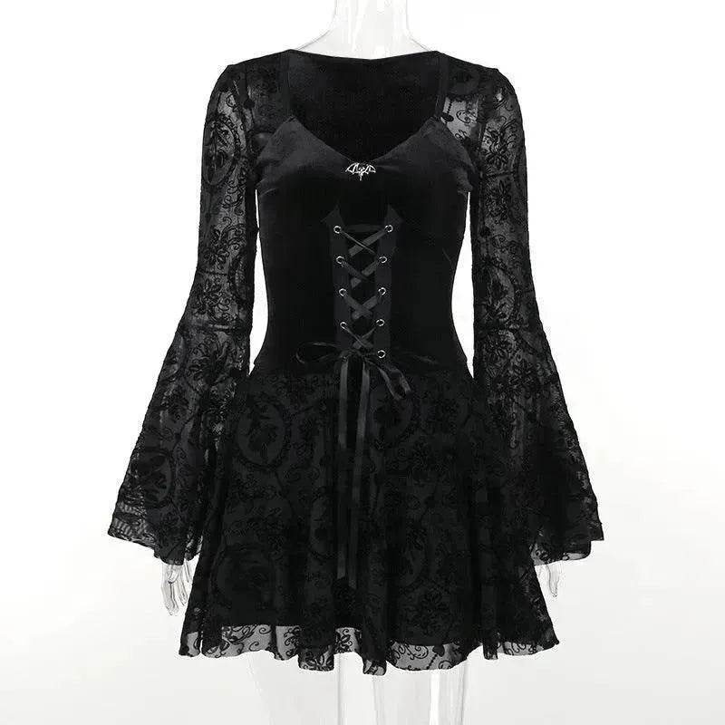 Gothic Vintage Fashion Elegant Classy Retro Mini Black Dress - Velora