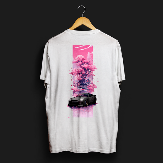 R35 Rear Cherry Blossom Automotive Graphic T-Shirt | Mens & Womens (Unisex) - Velora