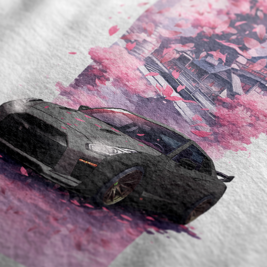 R35 Rear Cherry Blossom Automotive Graphic T-Shirt | Mens & Womens (Unisex) - Velora
