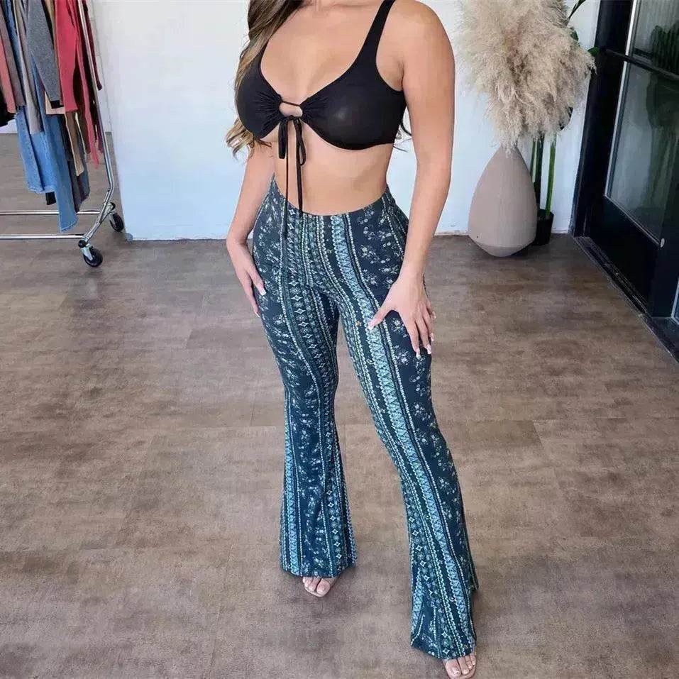 High Elastic Tight Pants Slim Charming Print Trousers Womens Clothing - Velora