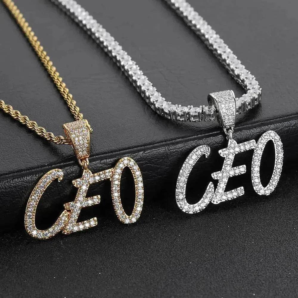 Hip Hop Straw Body Alphanumeric Patchwork DIY Pendant Micro Zirconia Necklace - Velora