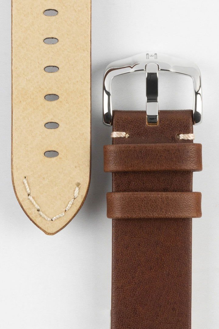 HIRSCH Ranger Retro Leather Parallel Strap Gold Brown 20mm Silver Buckle  | 05402070-20-SB - Velora Luxury Fashion