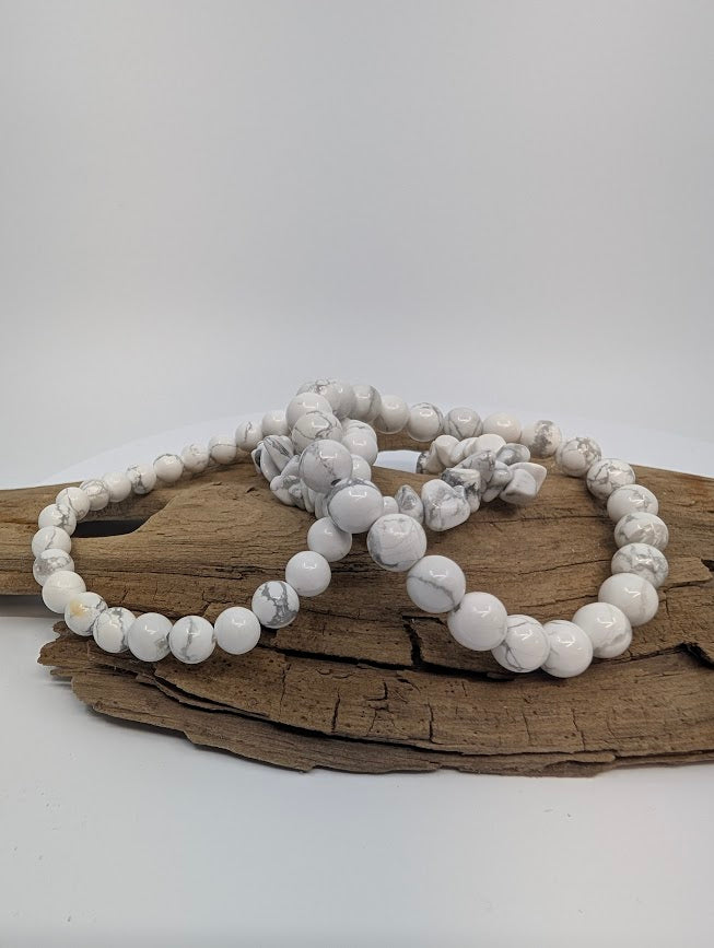 Howlite Bracelet — Chip, 6mm, 8mm & 12mm Round Beads