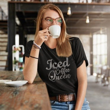 Iced Coffee Queen Rhinestone Shirt – Coffee Lover Sparkle Bling Tee | Blingdazzel