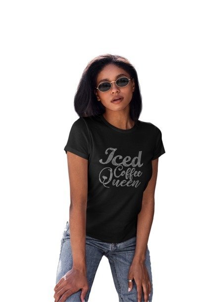 Iced Coffee Queen Rhinestone Shirt – Coffee Lover Sparkle Bling Tee | Blingdazzel