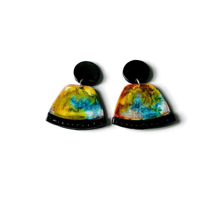 Alcohol Ink Jewelry Set with Necklace & Earrings