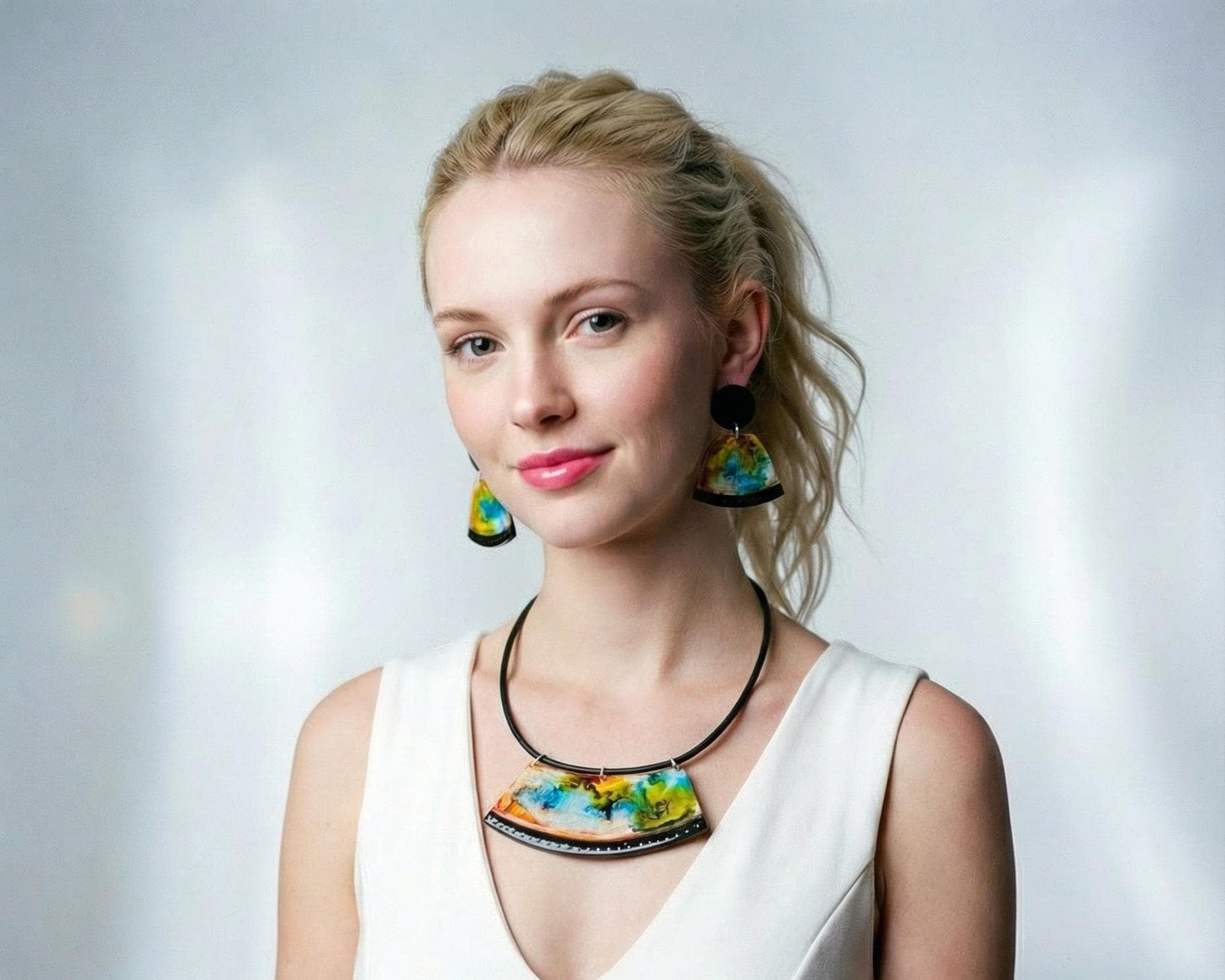 Alcohol Ink Jewelry Set with Necklace & Earrings